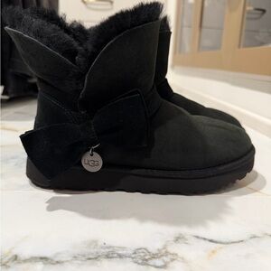 UGG Black Boots with Bow and Charm